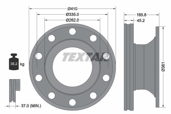 TEXTAR 93322500 Brake disc 410x45,2mm, 10/10x335, internally vented