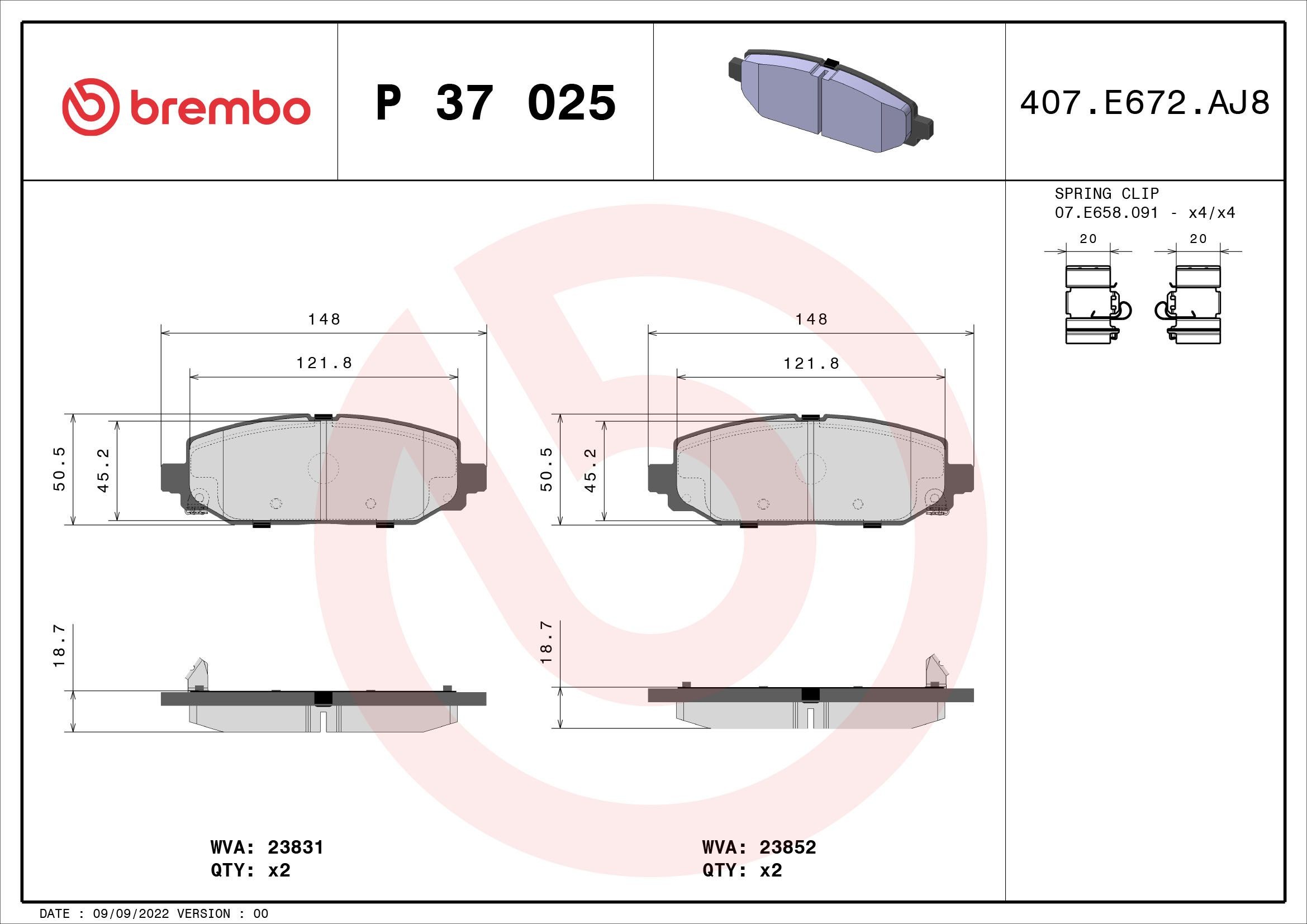 BREMBO P 37 025 Brake pad set with acoustic wear warning, with anti-squeak plate, with accessories
