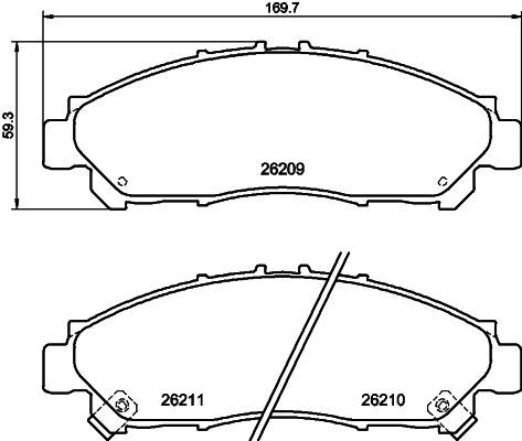26209 MINTEX with acoustic wear warning Height: 59,3mm, Width: 169,7mm, Thickness: 17,8mm Brake pads MDB3458 buy