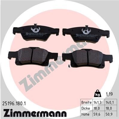 25196.180.1 ZIMMERMANN Brake pad set DODGE with acoustic wear warning, Photo corresponds to scope of supply