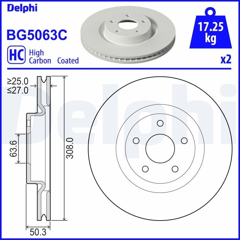 Ford KUGA Brake discs and rotors 16177529 DELPHI BG5063C online buy