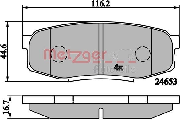 24653 METZGER Rear Axle, not prepared for wear indicator Height: 44,6mm, Width: 116,2mm, Thickness: 16,7mm Brake pads 1170875 buy