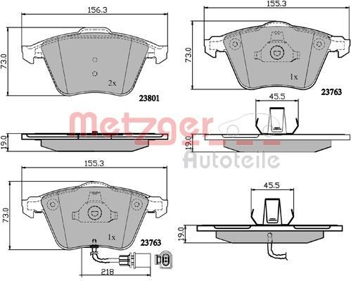 1170881 METZGER Brake pad set SEAT Front Axle, with integrated wear warning contact, with anti-squeak plate