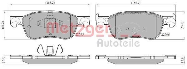 METZGER 1170891 Brake pad set Front Axle, excl. wear warning contact, with anti-squeak plate