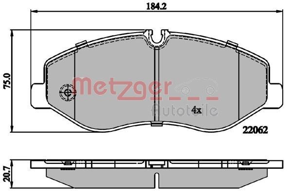 METZGER 1170895 Brake pad set Front Axle, prepared for wear indicator, with anti-squeak plate