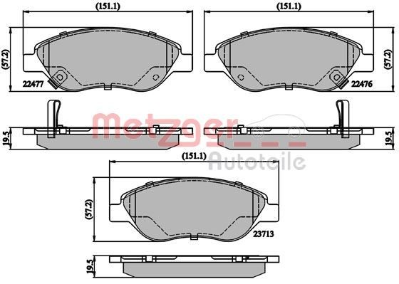 METZGER 1170897 Brake pad set Front Axle, with acoustic wear warning, with anti-squeak plate, with brake caliper screws