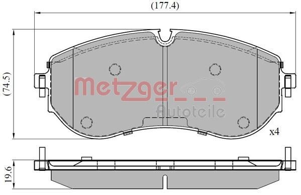 22493 METZGER Front Axle, prepared for wear indicator, with anti-squeak plate, with brake caliper screws Height: 74,5mm, Width: 177,7mm, Thickness: 20,4mm Brake pads 1170898 buy
