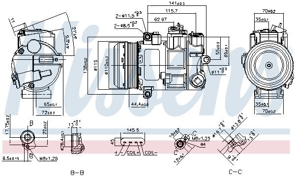 NISSENS 890696 Air conditioning compressor 6SBU16C, 12V, PAG 46, R 134a
