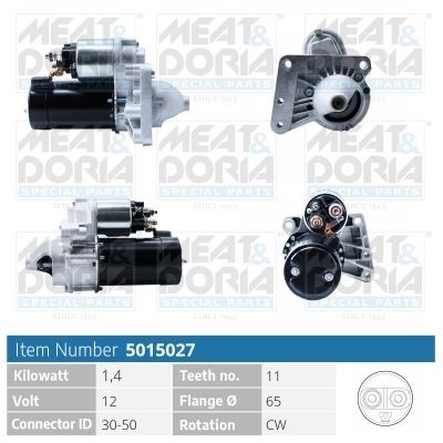 MEAT & DORIA 5015027 Starter motor 12V, 1,4kW, Number of Teeth: 11, 30-50, Ø 65 mm