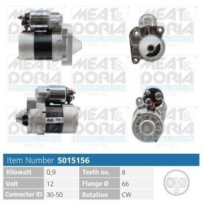 MEAT & DORIA 5015156 Starter motor 12V, 0,9kW, Number of Teeth: 8, 30-50, Ø 66 mm