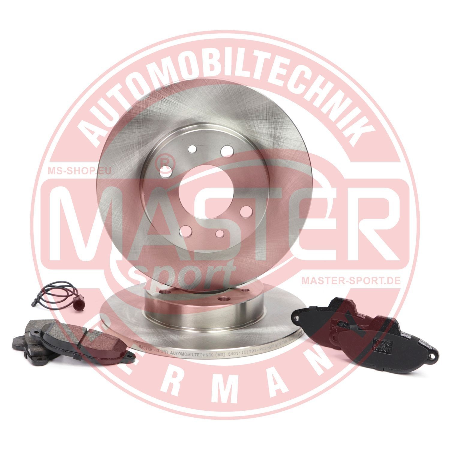 MASTER-SPORT 201101190 Brake discs and pads set Front Axle, solid, incl. wear warning contact