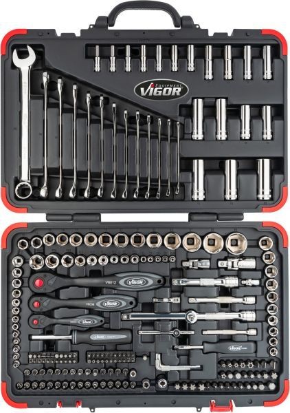 V3277N VIGOR Werkzeug-Set Anzahl Werkzeuge: 216, Maße Antriebsvierkant: 6,3  (1/4), 10 (3/8), 12,5 (1/2)mm (Zoll), Außensechskant, Sechskant,  Vierkant