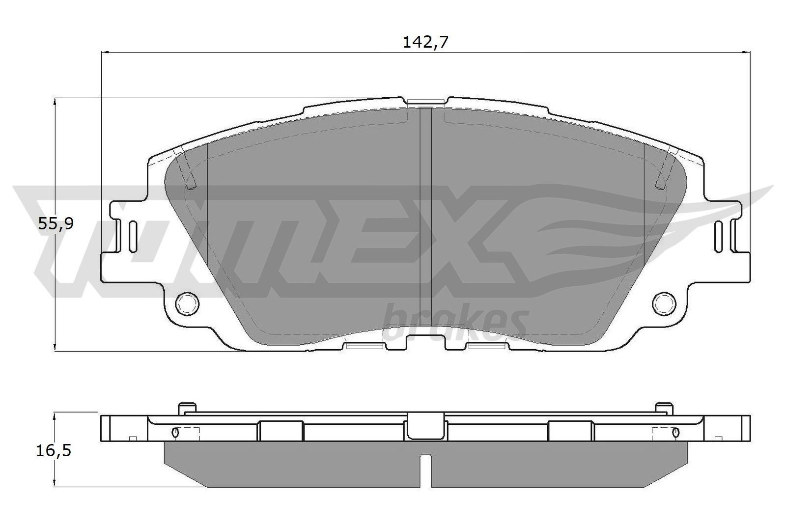 22768 TOMEX brakes Front Axle, not prepared for wear indicator, with accessories Height: 55,9mm, Width: 142,7mm, Thickness: 16,5mm Brake pads TX 19-64 buy