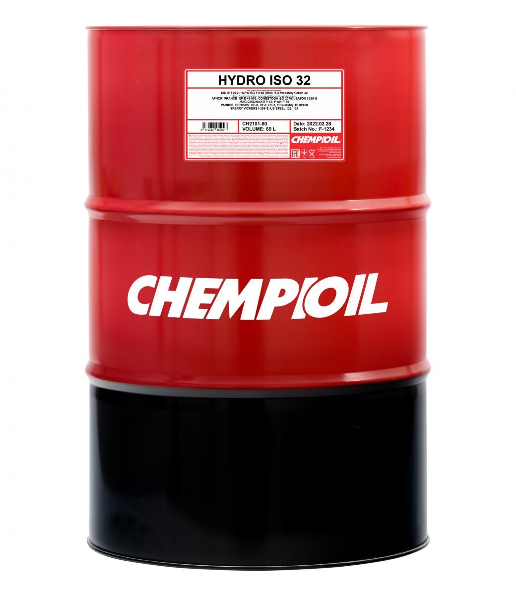 CHEMPIOIL Hydro, ISO 32 Capacity: 60l ISO 11158 HM, DIN 51524-2 HLP, Afnor NF E 48 Hydraulic fluid CH2101-60 buy