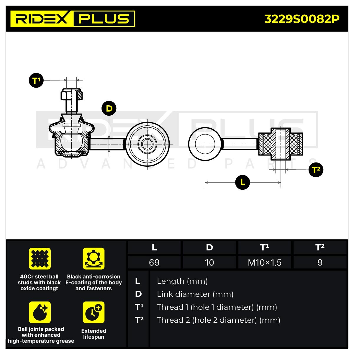 RIDEX PLUS 3229S0082P Link rod 240mm