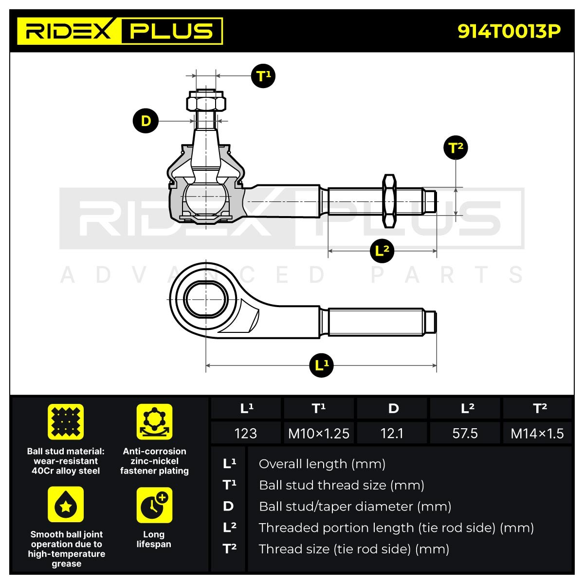 OEM-quality RIDEX PLUS 914T0013P Track rod end