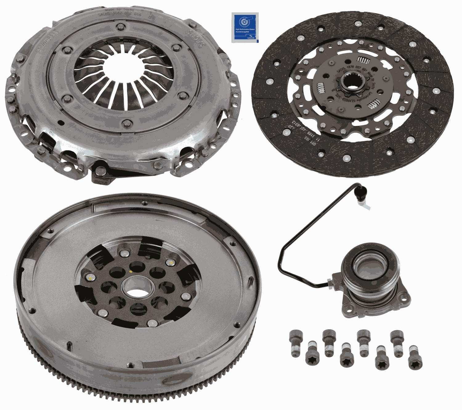 2290 601 142 SACHS Clutch set CHEVROLET with central slave cylinder, with clutch pressure plate, with dual-mass flywheel, with flywheel screws, with clutch disc, 240mm