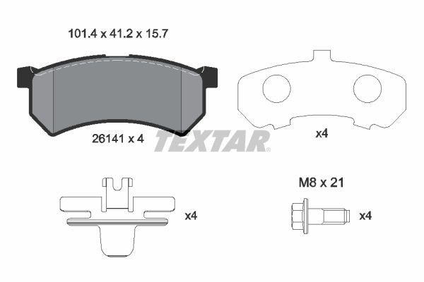 26141 TEXTAR not prepared for wear indicator, with brake caliper screws, with accessories Height: 41,2mm, Width: 101,4mm, Thickness: 15,7mm Brake pads 2614101 buy