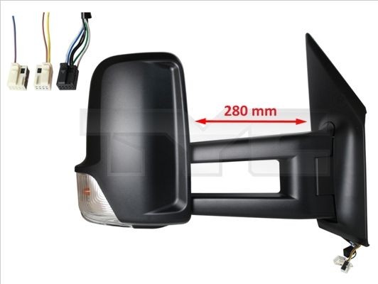 TYC 321-0173 Wing mirror Right, black, for electric mirror adjustment, Convex, Heatable, Long mirror arm