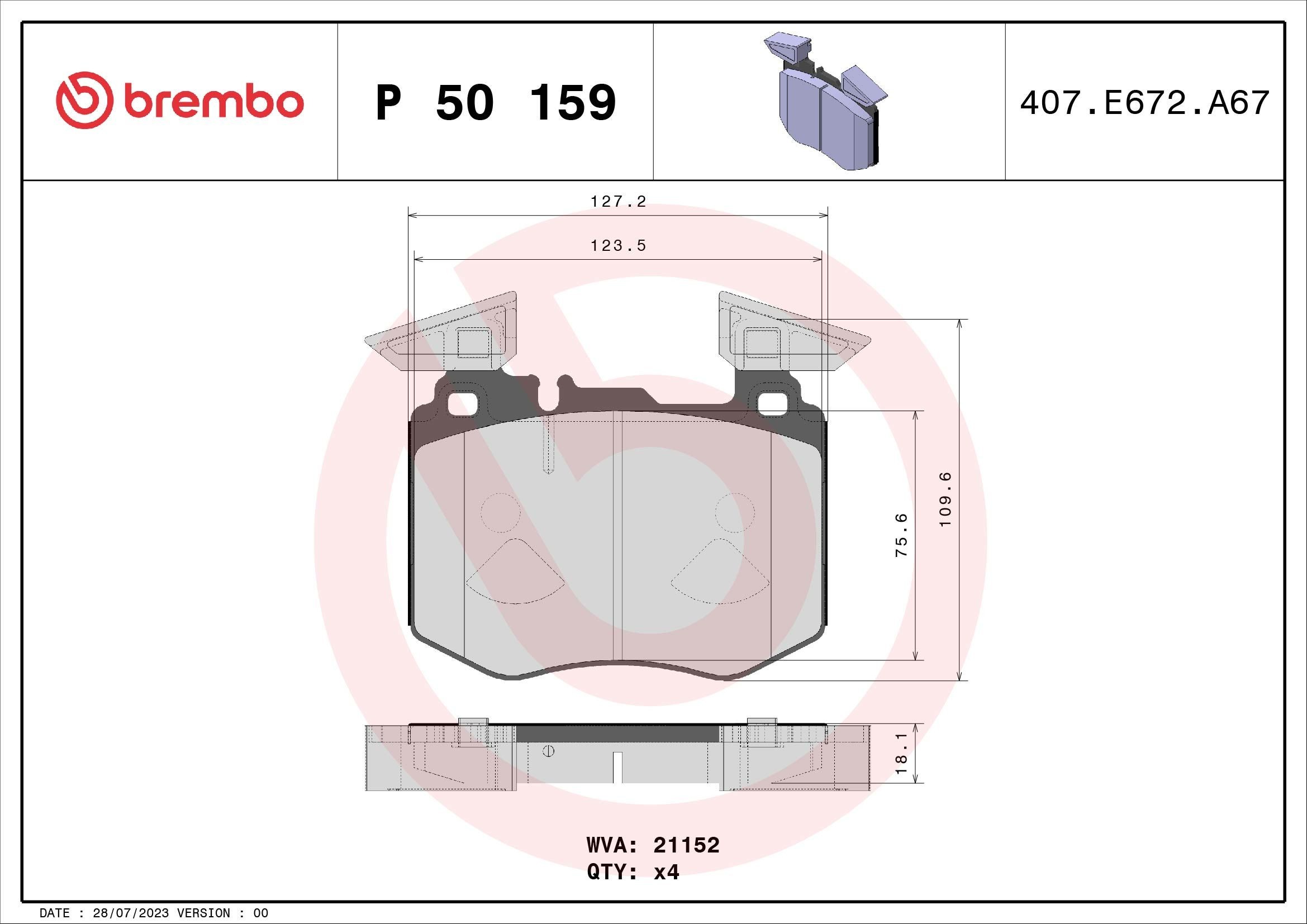 Mercedes-Benz GLC Brake pad set BREMBO P 50 159 cheap