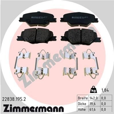 ZIMMERMANN 22838.195.2 Brake pad set with acoustic wear warning, Photo corresponds to scope of supply, with sliding plate