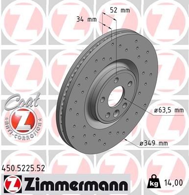 Original ZIMMERMANN Sport-Bremsscheiben 450.5225.52 für JAGUAR E-PACE