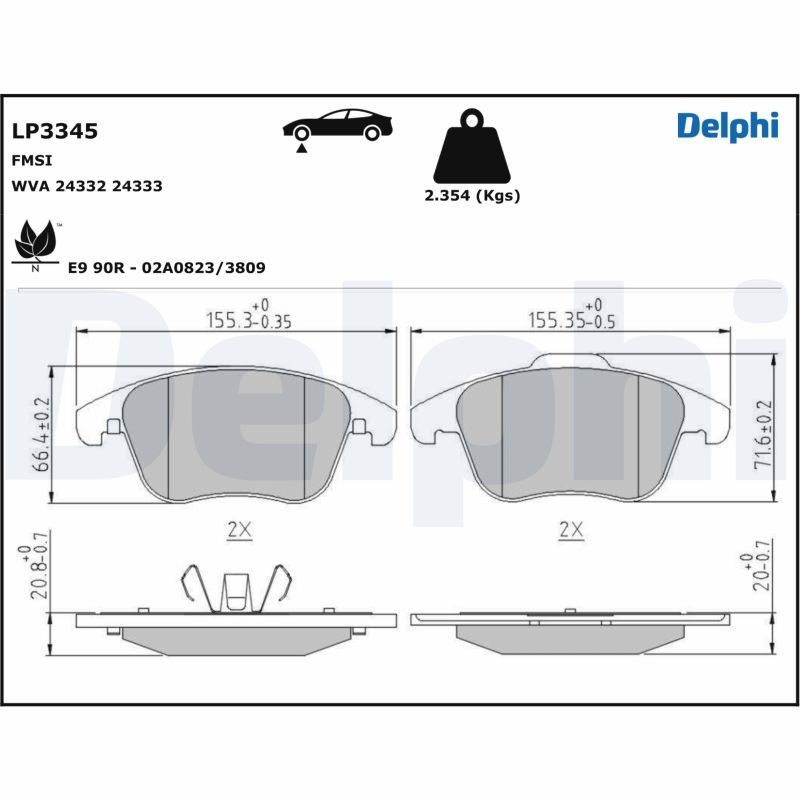 DELPHI LP3345 Brake pad set 10767908