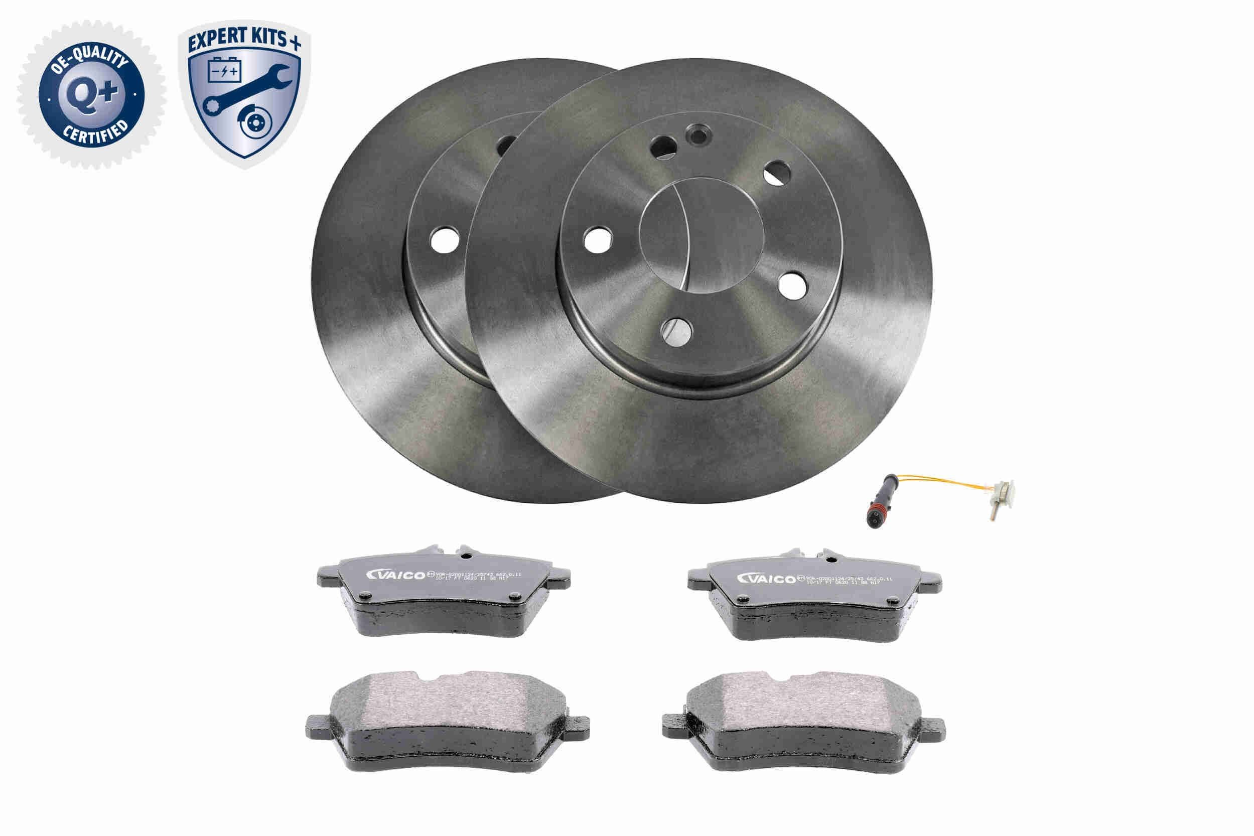 VAICO V30-3680 Brake discs and pads set Front Axle, solid, with brake pads, incl. wear warning contact