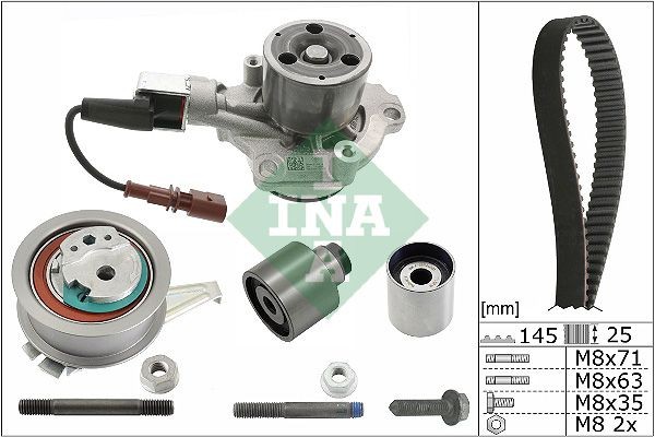 INA 530 0699 30 Water pump and timing belt kit with water pump, switchable water pump, Width 1: 25 mm