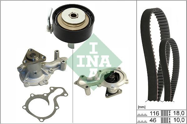 INA 530 0701 30 Water pump and timing belt kit with water pump, Width 1: 18 mm