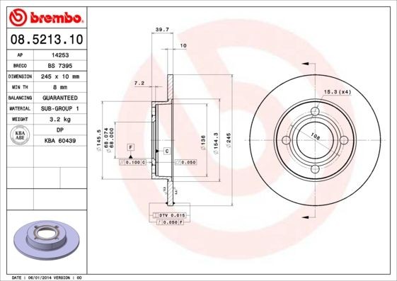 Original BREMBO Brake disc 08.5213.10 for AUDI 90