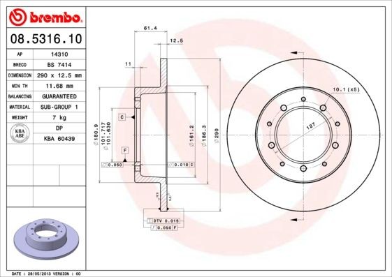BREMBO 08.5316.10 Brake discs LAND ROVER DEFENDER 2017 price