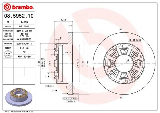 Frenos de disco Iveco de calidad equivalente BREMBO 08.5952.10
