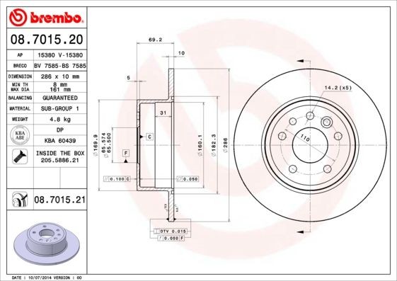BREMBO 08.7015.21 Brake discs SAAB 900 1990 price