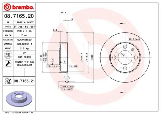BREMBO 230x9mm, 4, solid Ø: 230mm, Num. of holes: 4, Brake Disc Thickness: 9mm Brake rotor 08.7165.20 buy