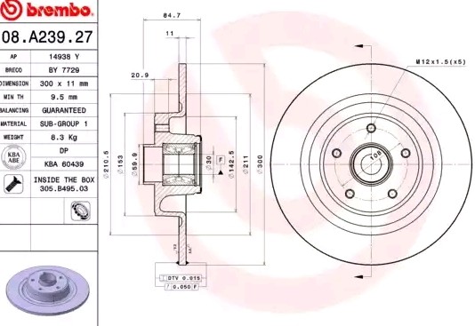 BREMBO BEARING DISC LINE 08.A239.27 Brake disc 300x11mm, 5, solid