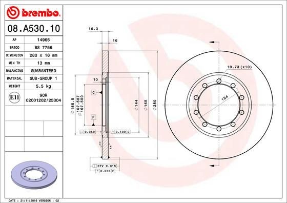 BREMBO 08.A530.10 FORD TRANSIT 2011 Brake disc kit