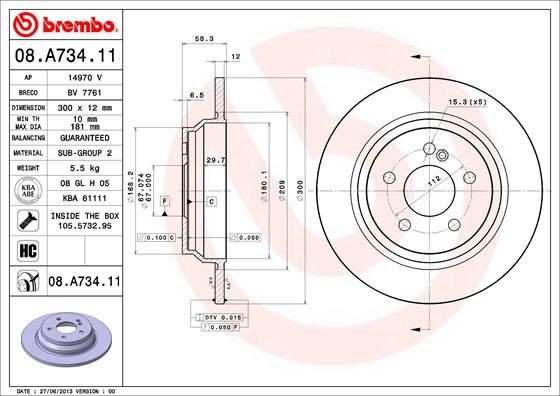 BREMBO COATED DISC LINE 08A73411 Brake rotors W221 S 350 CDI 3.0 4-matic 211 hp Diesel 2010 price