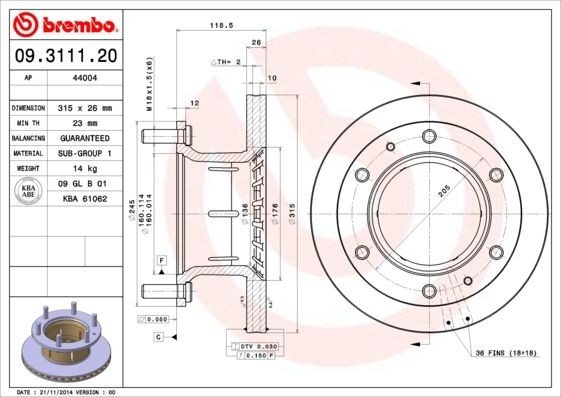 BREMBO 09.3111.20 Bremsscheibe für IVECO Zeta LKW in Original Qualität