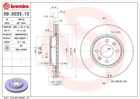 BREMBO 09.5035.10 Brake discs SAAB 900 1988 in original quality