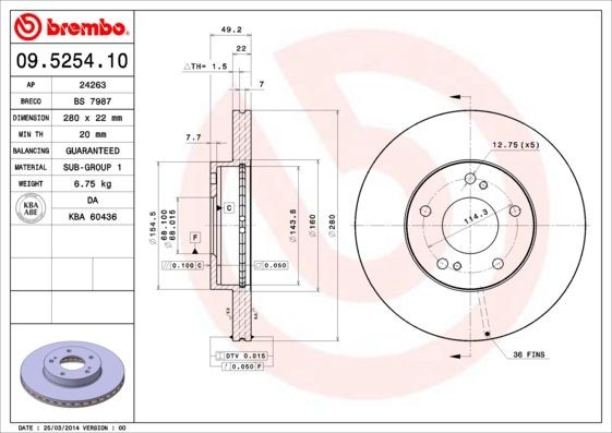 Nissan SILVIA Tuning parts - Brake disc BREMBO 09.5254.10