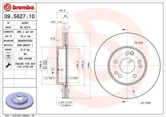 BREMBO Brake disc rear and front Mercedes A124 new 09.5627.10
