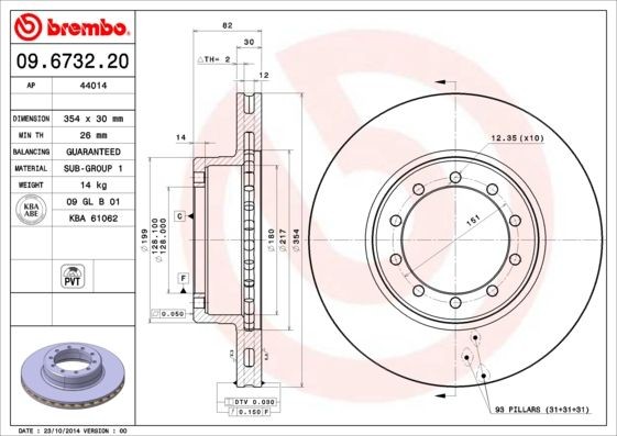 BREMBO 354x30mm, 10, internally vented Ø: 354mm, Num. of holes: 10, Brake Disc Thickness: 30mm Brake rotor 09.6732.20 buy