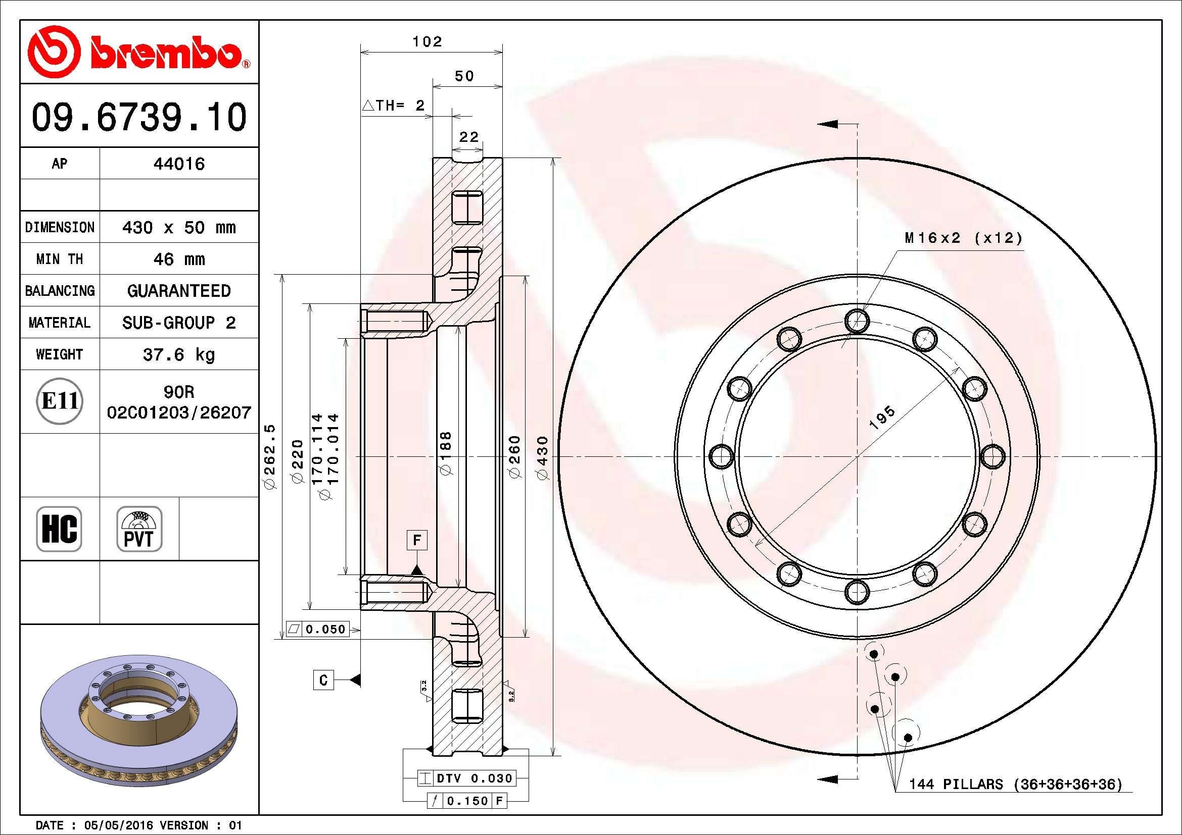 09.6739.10 BREMBO Bremsscheibe IVECO EuroTech MP