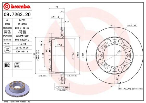 Original BREMBO Brake disc kit 09.7263.20 for RENAULT MASTER