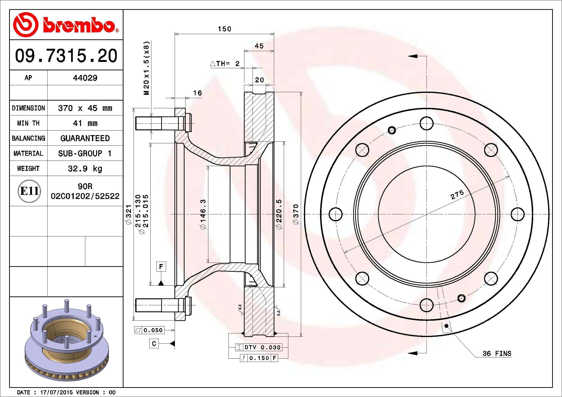 BREMBO 09.7315.20 Bremsscheibe für IVECO EuroCargo I-III LKW in Original Qualität