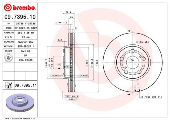 BREMBO 260x25mm, 5, internally vented Ø: 260mm, Num. of holes: 5, Brake Disc Thickness: 25mm Brake rotor 09.7395.10 buy