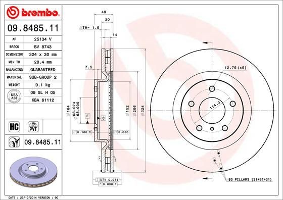 OEM-quality BREMBO 09.8485.11 Brake rotor