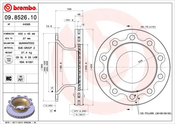BREMBO 09.8526.10 Brake disc M20013501