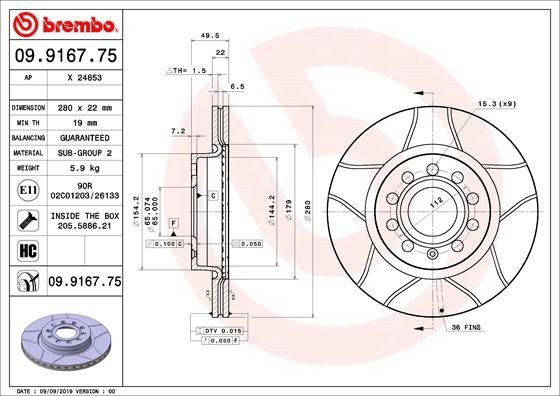 BREMBO Brake discs 09.9167.75 buy online